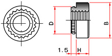 セルフクリンチングブローチングナット（樹脂用）図